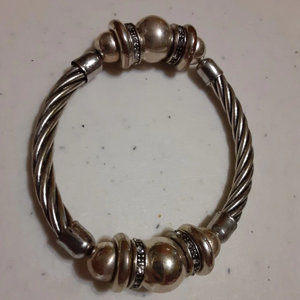 Silver Tone & Rhinestone Stretch Bracelet